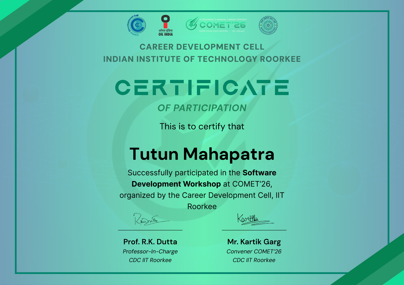 Certificate - Tutun Mahapatra